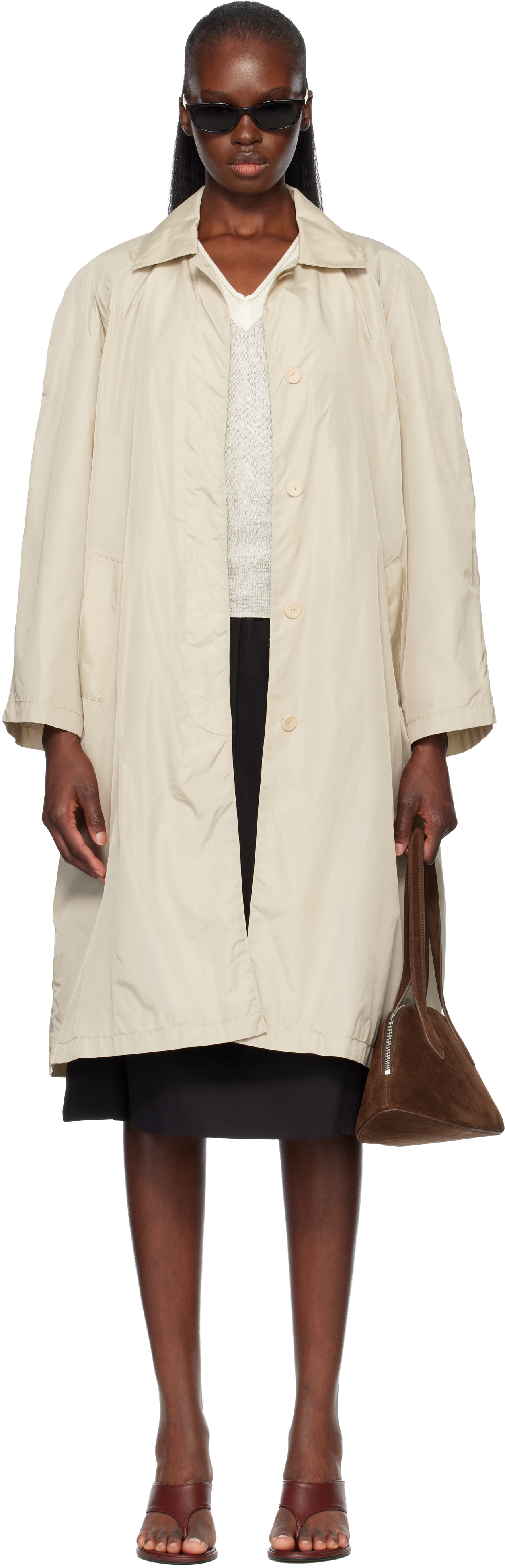 Beige Urban Nylon Trench Coat
