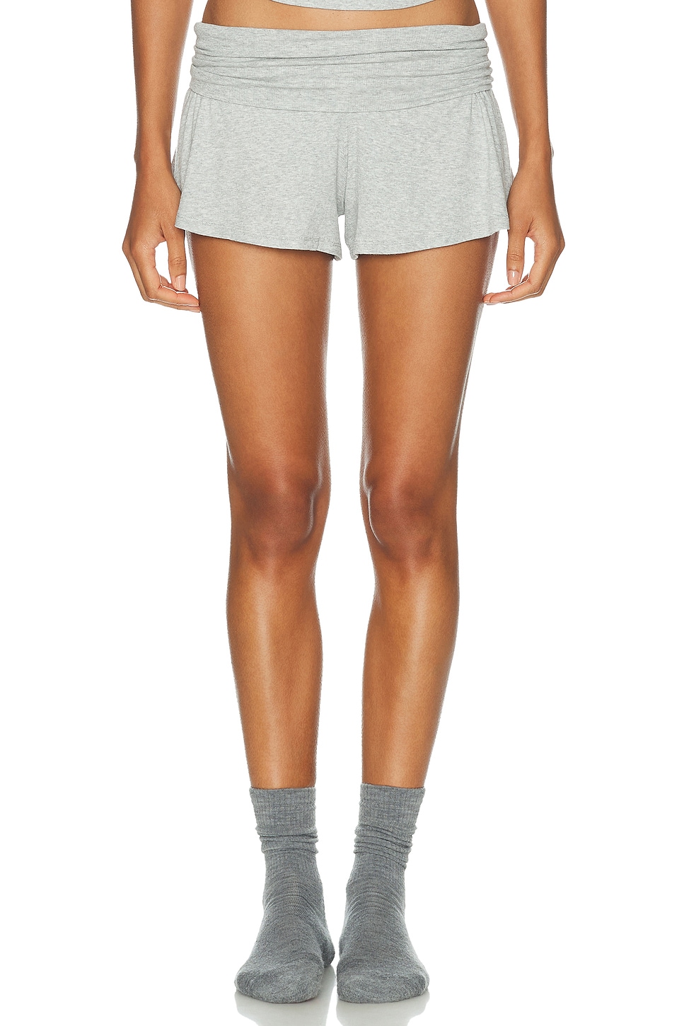 LUNYA Soft Modal Rib Fold Over Short in Grey