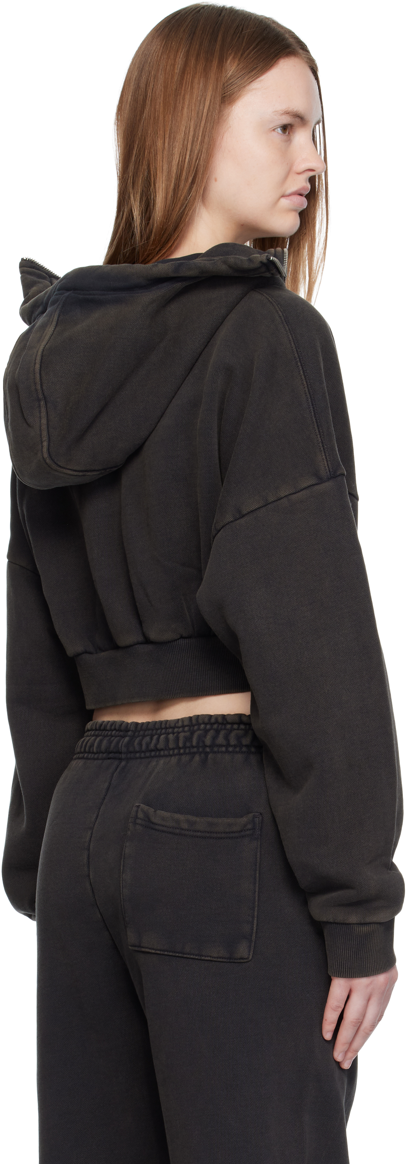 Black Cropped Full Zip Hoodie