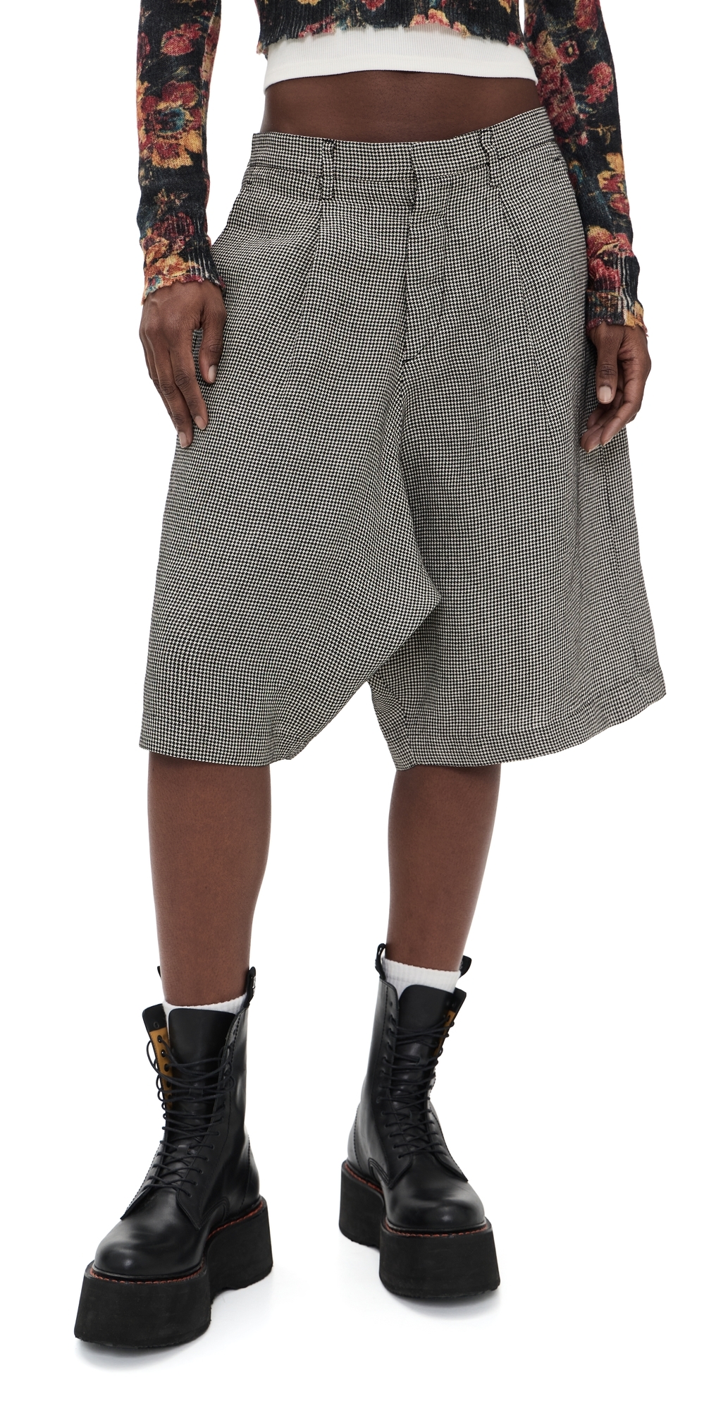 Jumbo Tailored Shorts Black And White Houndstooth