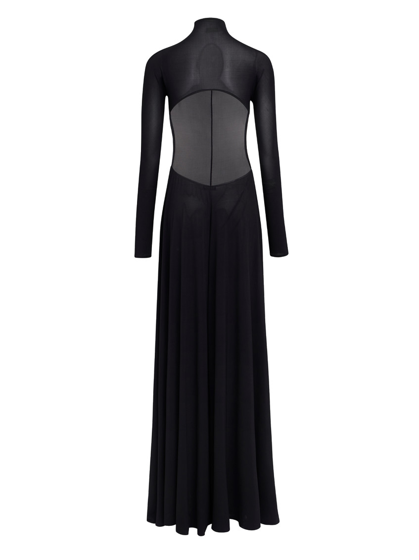 ALAIA HNK LS PLEAT SHEER MAXI DRESS BLACK
