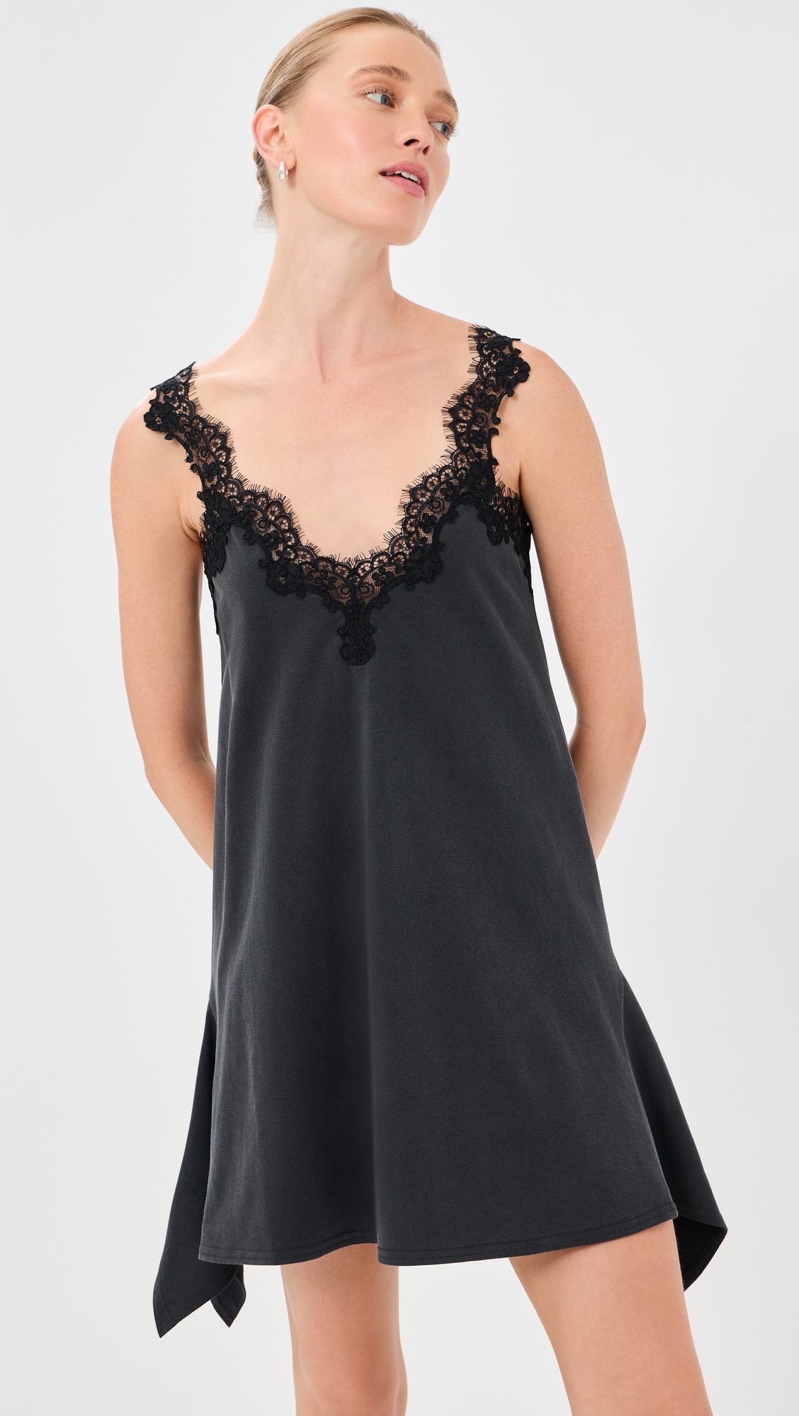 Lace Mix Washed Jersey Dress Washed Black