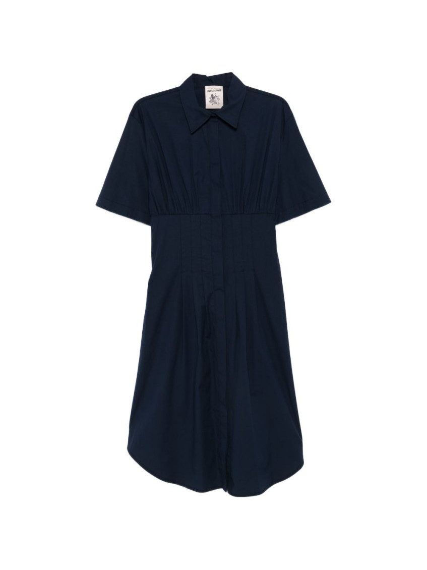 Blue Shirt Collar Midi Dress