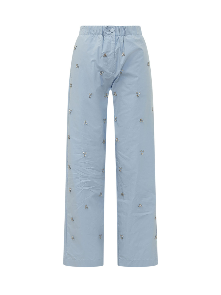 Blue Straight Drawstring Pants