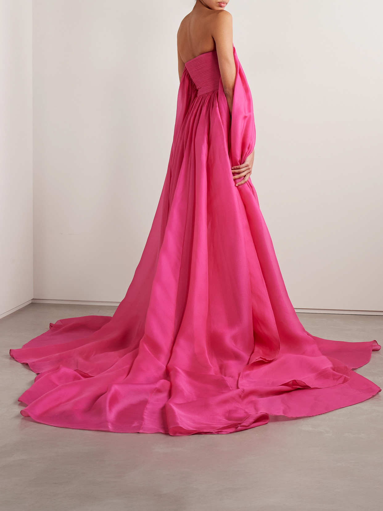 Strapless Cape-effect Pintucked Silk-crepe And Organza Mini Dress - Pink