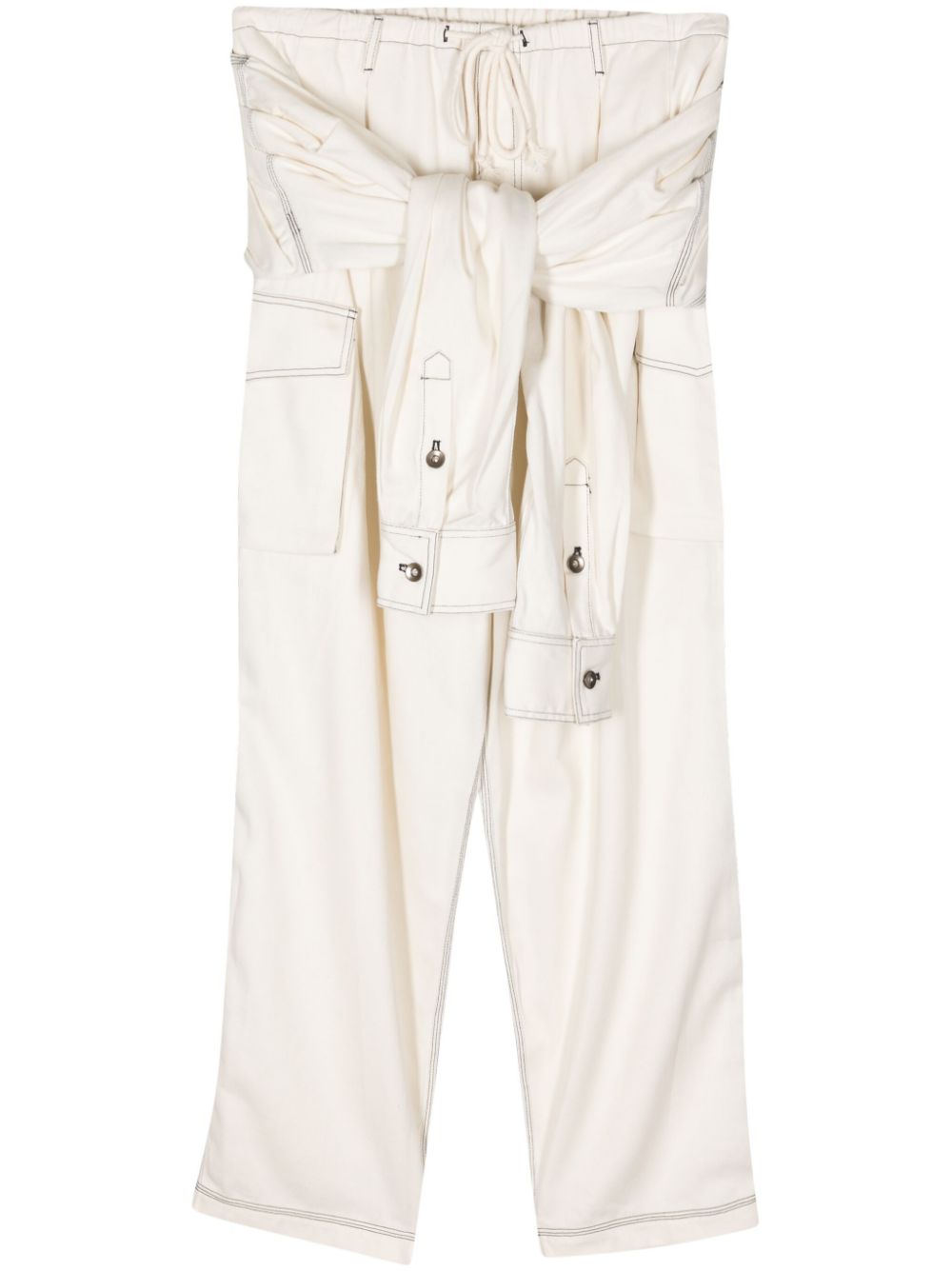 Tied-waist cargo trousers - White