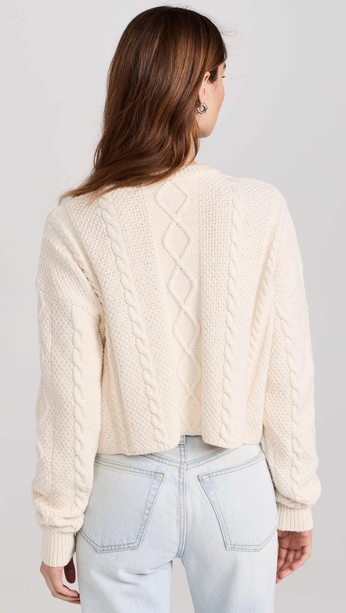 Cable Cropped Crew Sweater Ivory