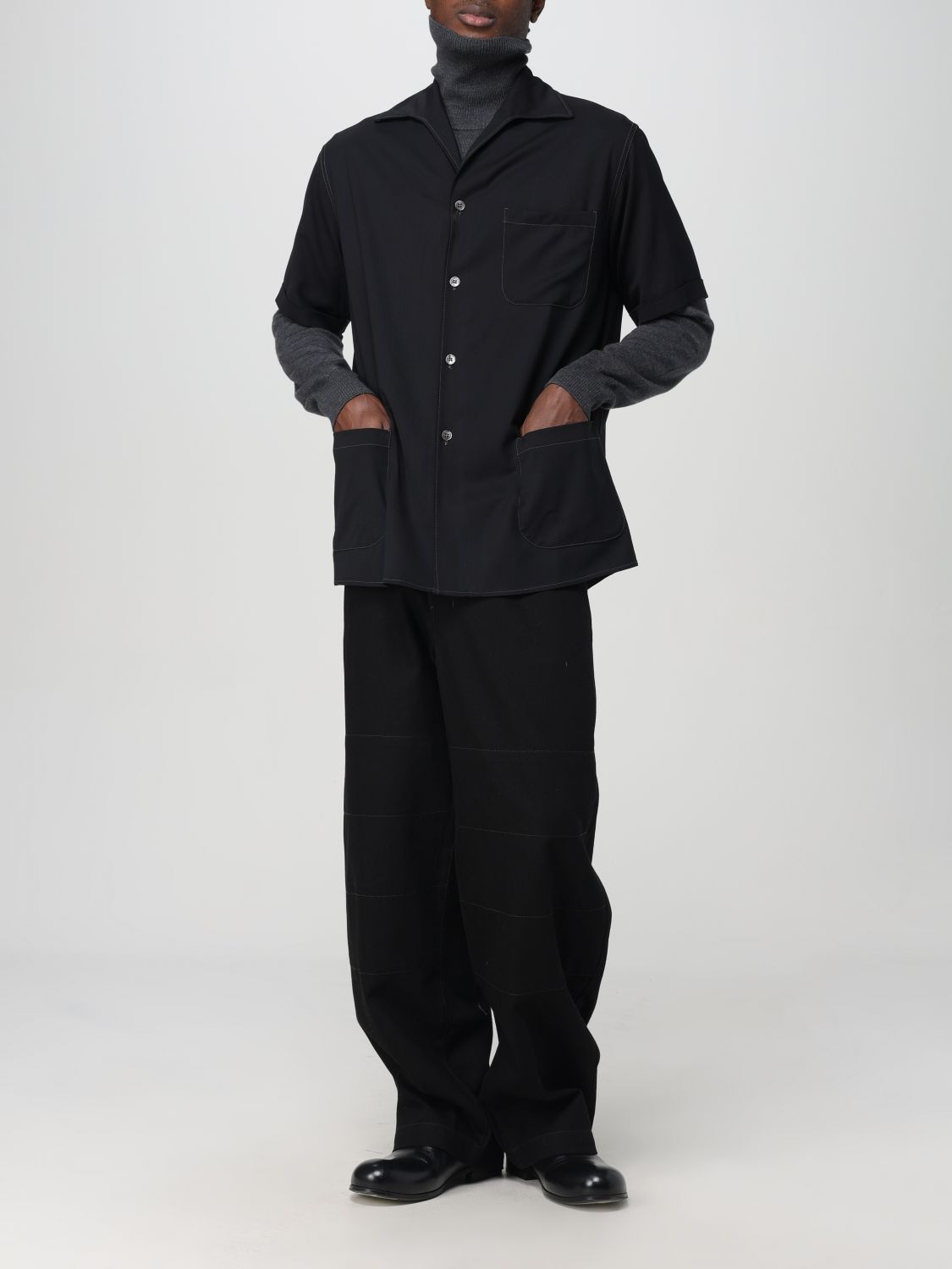 Short-sleeve wool shirt - Black
