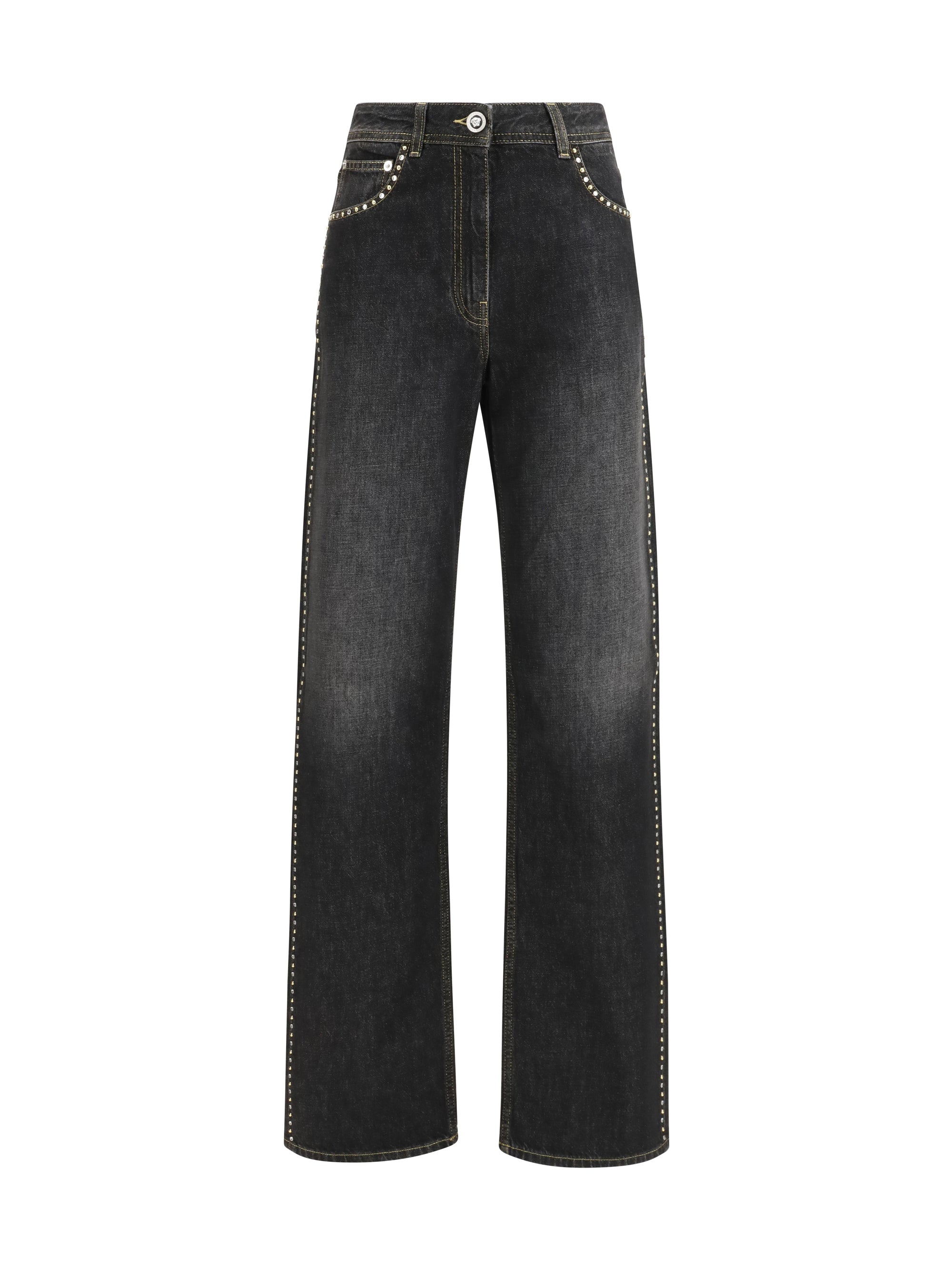 Studded Straight-Leg Jeans — Black