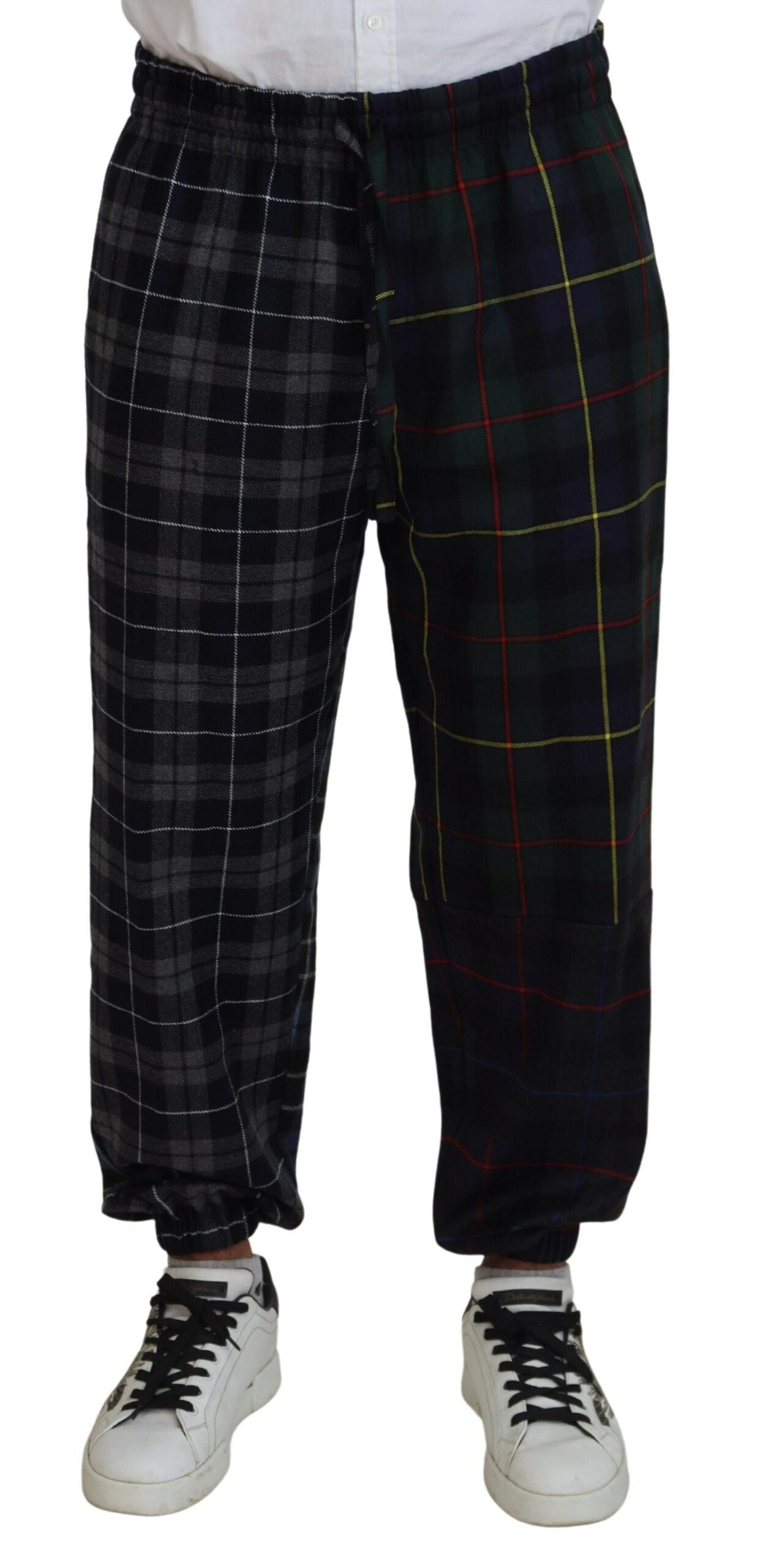 Checkered Virgin Wool Joggers — Black