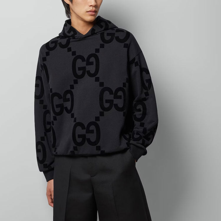 GG Flocked Print Cotton Fleece Sweatshirt 'Black'