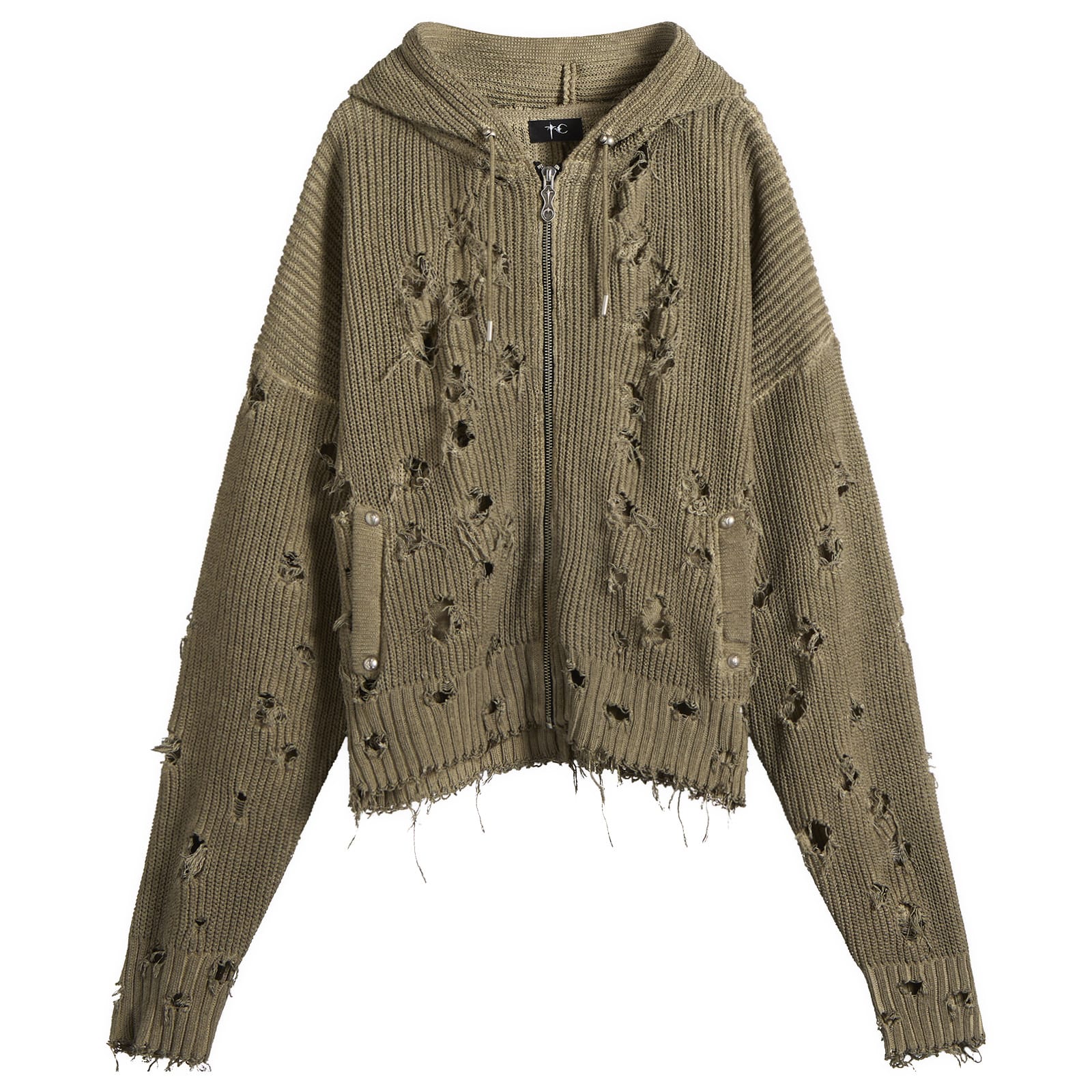 Men's Distressed Knitted Hoodie Beige