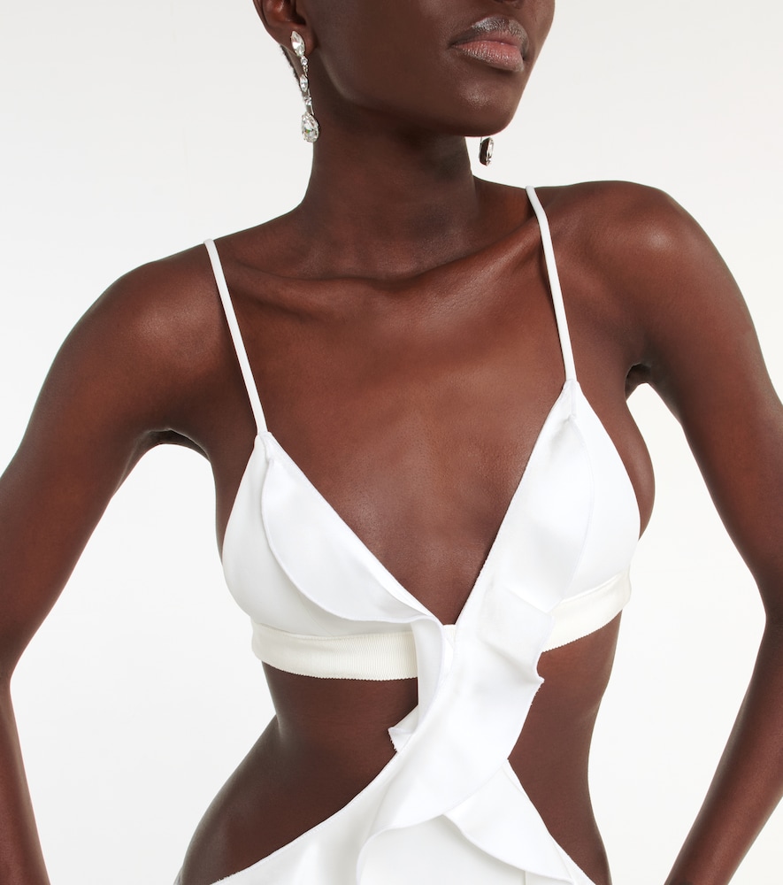 David Koma Ruffle-trimmed asymmetrical cutout midi dress