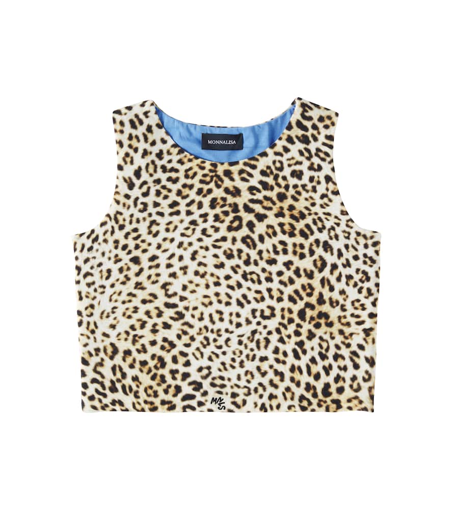 Leopard-print cutout cotton-blend top