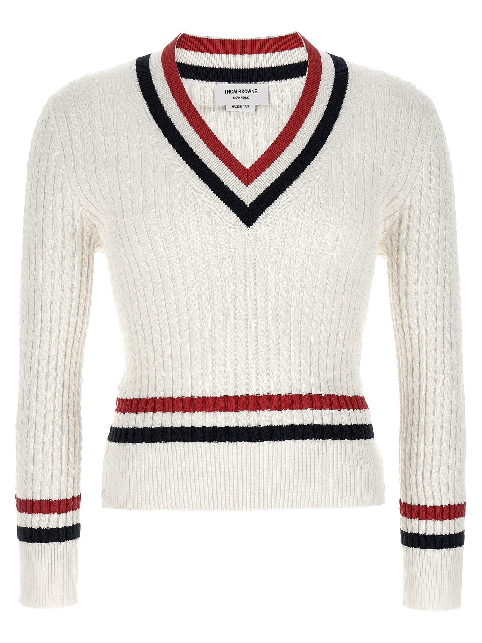 Striped Ribbed Cotton Sweater — White