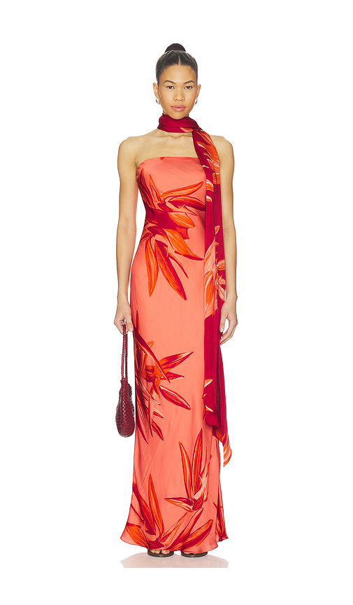 ROCOCO SAND Strapless Maxi Dress in Orange,Red. S. Also in XXS, XS, M
