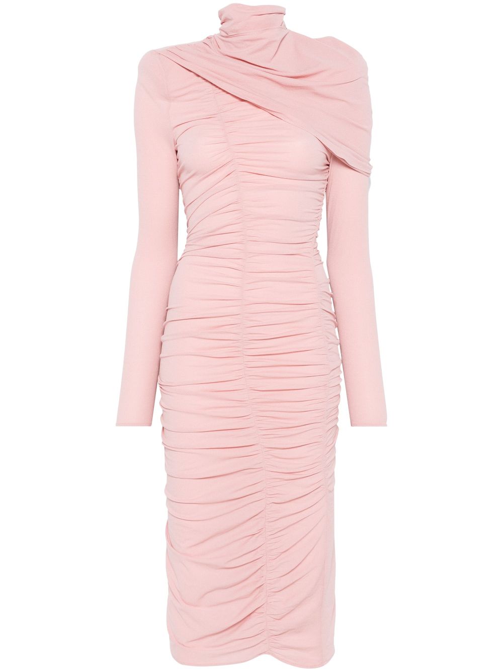 Draped high-neck midi dress - Pink