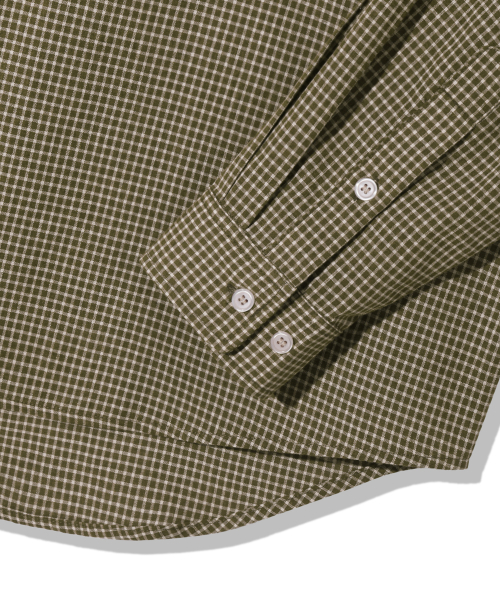 Flower Embroidery Crop Check Shirt_Khaki