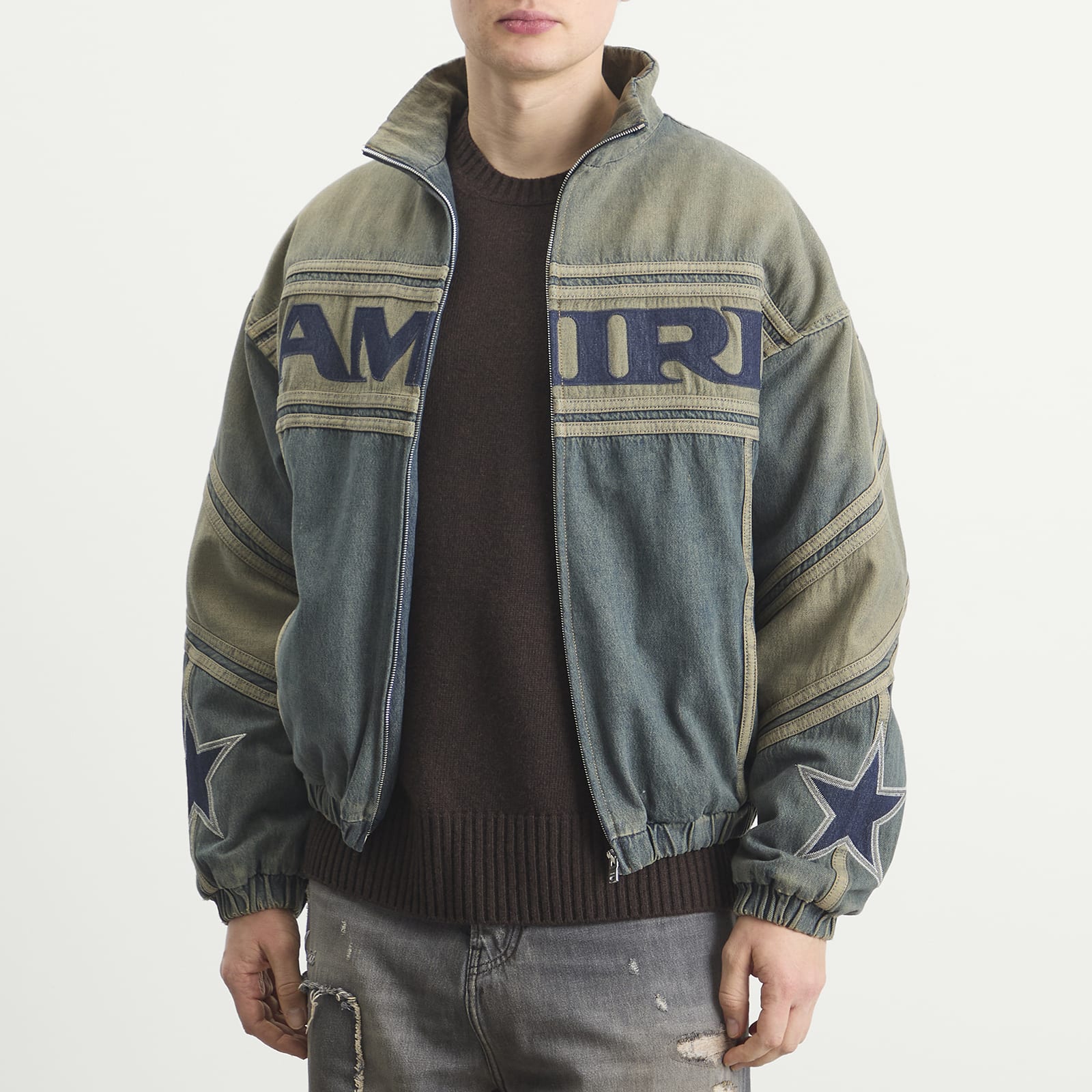 Men's Sport Denim Track Jacket in Worn Slate