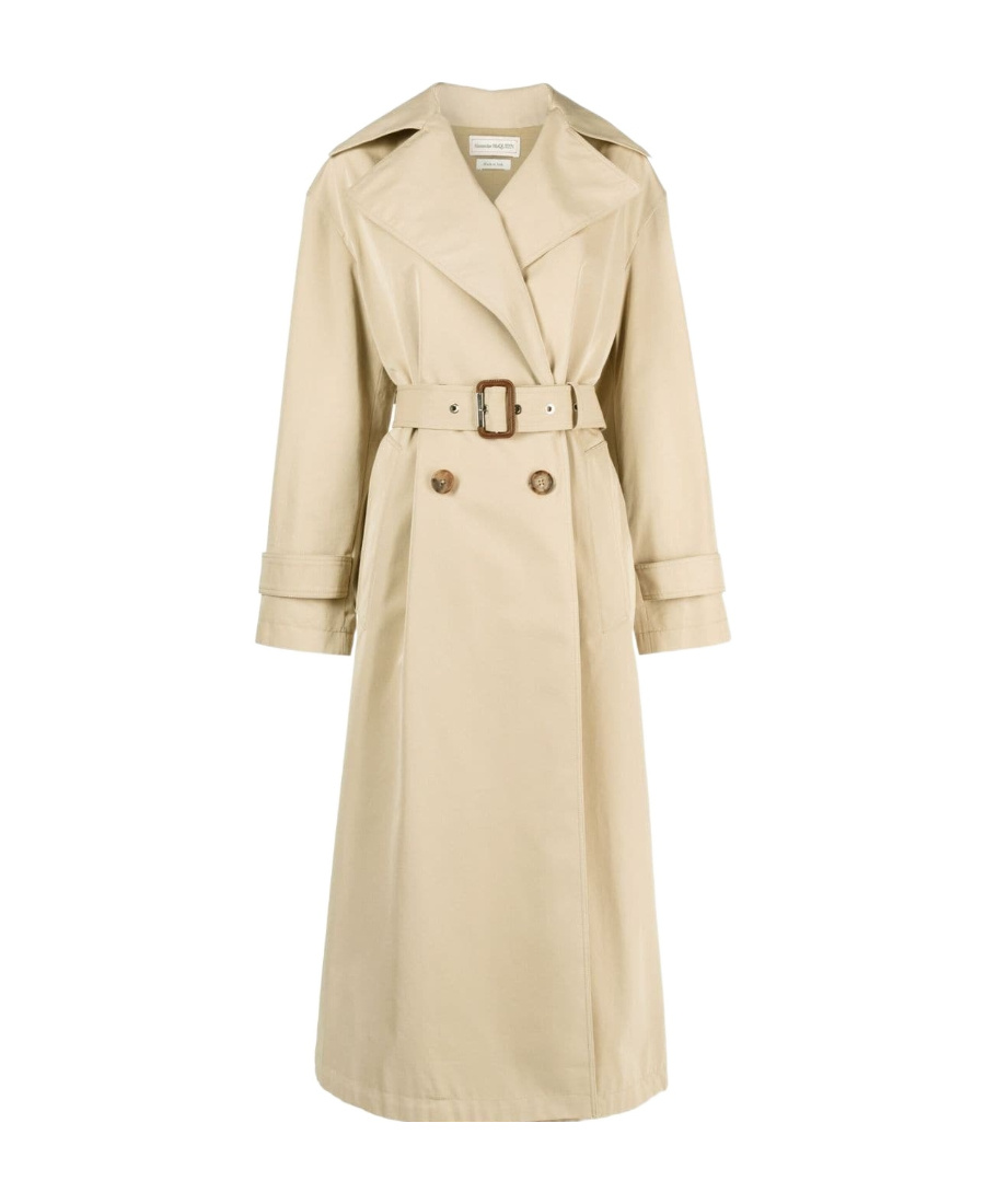 Cocoon-sleeved belted trench coat
