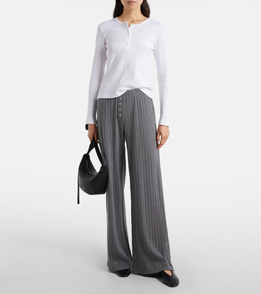 Pointelle cotton wide-leg pants