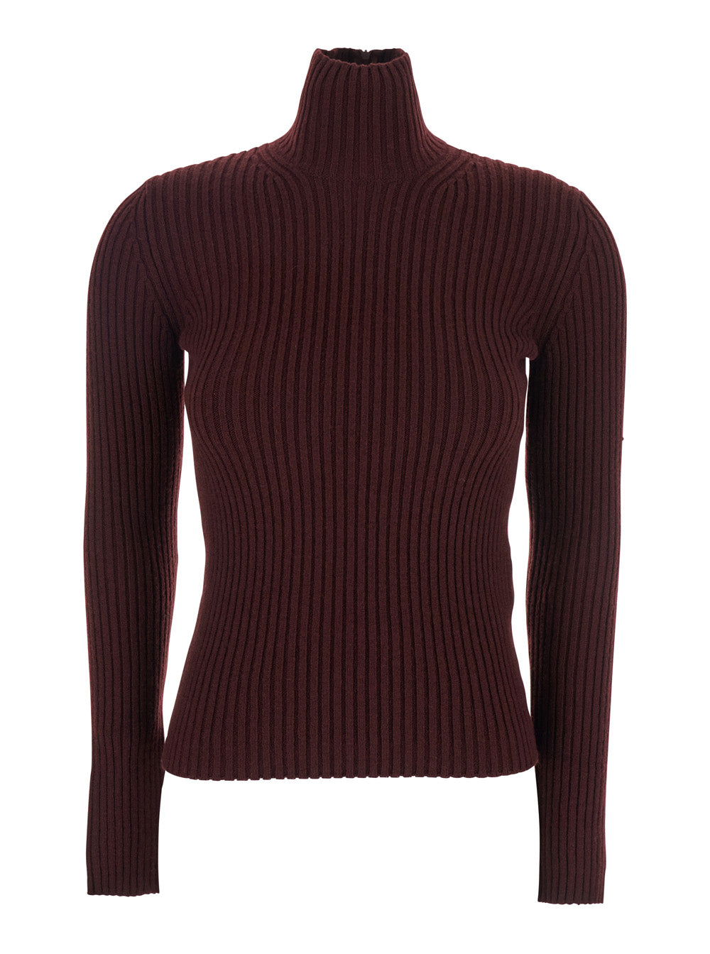 Wool and Cashmere Ribbed Turtleneck Sweater — Bordeaux
