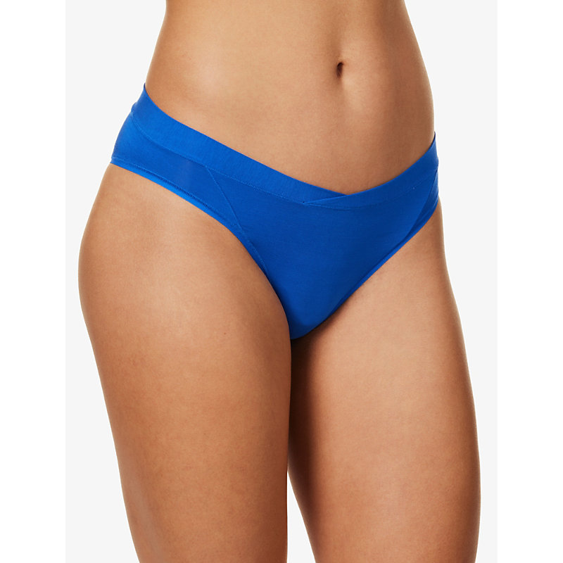 Womens Blue Everyday Mid-rise Stretch-woven Briefs