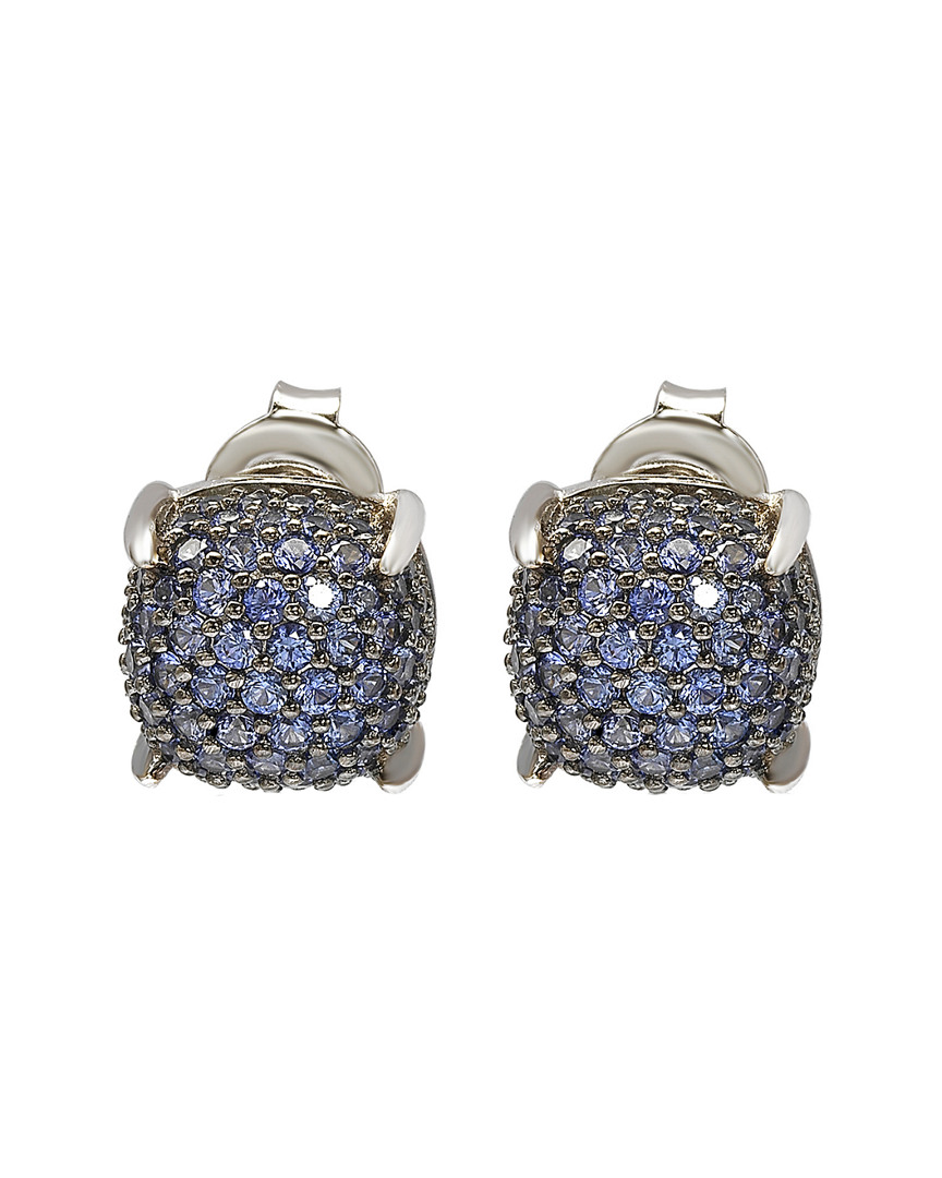 Silver 1.56 Ct. Tw. Diamond & Sapphire Cluster Studs