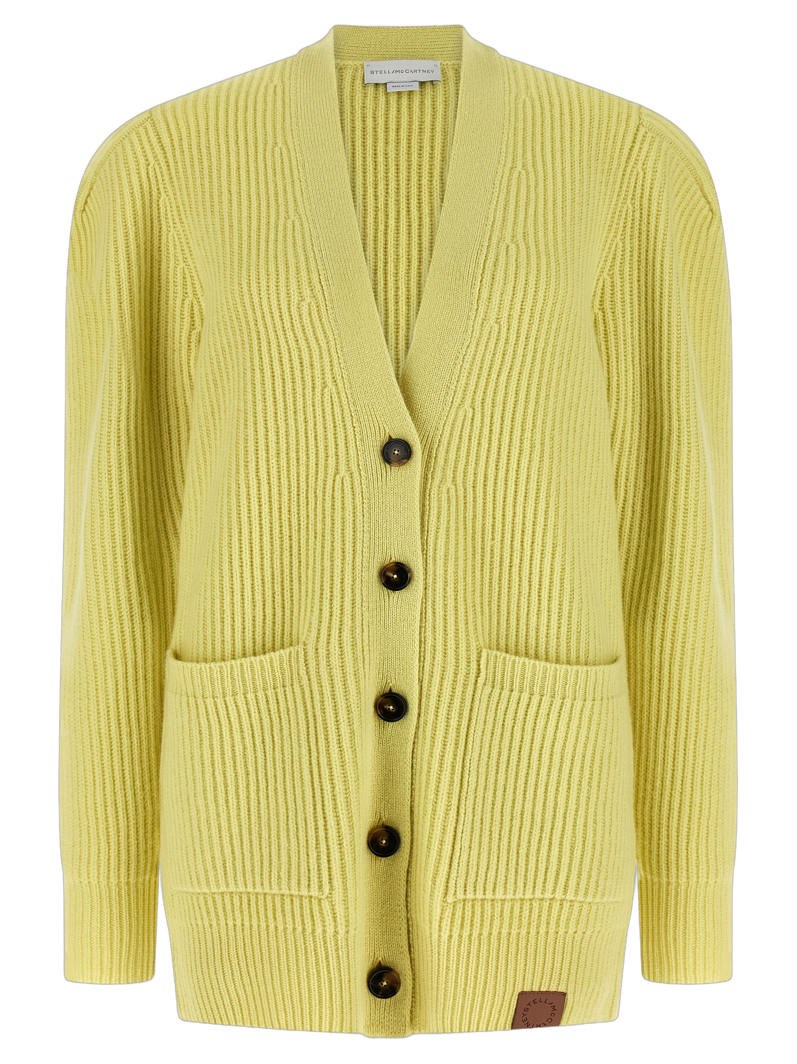Virgin Wool Ribbed Cardigan — Yellow