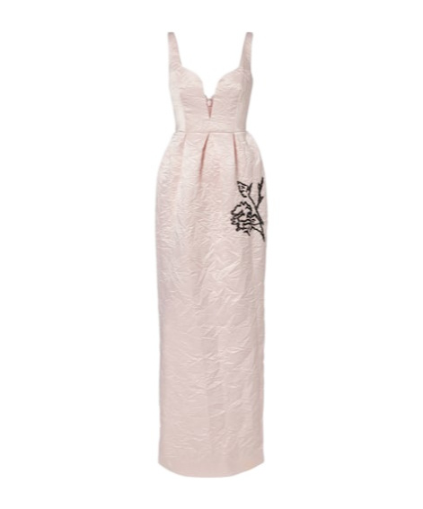Embroidered satin gown