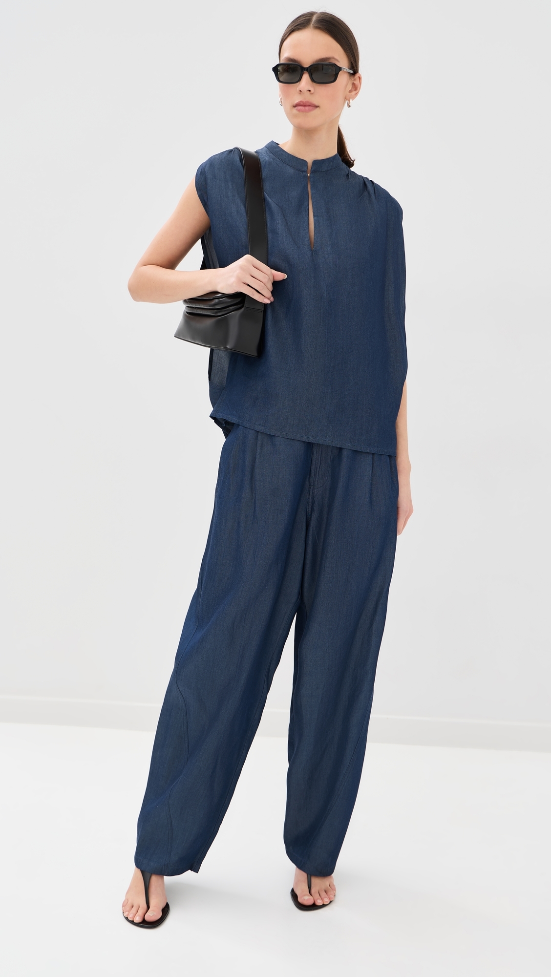 Tracy Chambray Sleeveless Blouse Blue Denim