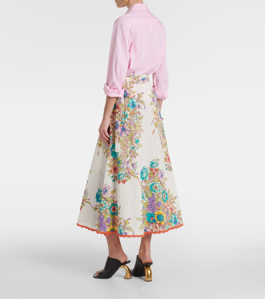 Floral cotton and silk midi skirt