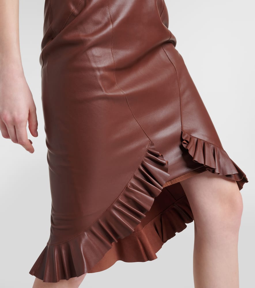 Ruffled leather midi skirt