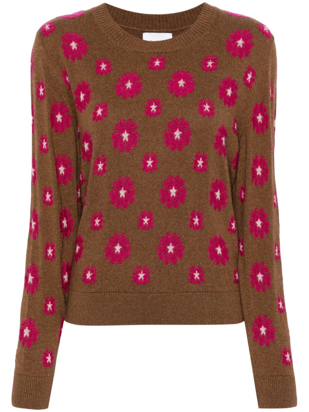 Floral-intarsia crew-neck jumper - Brown