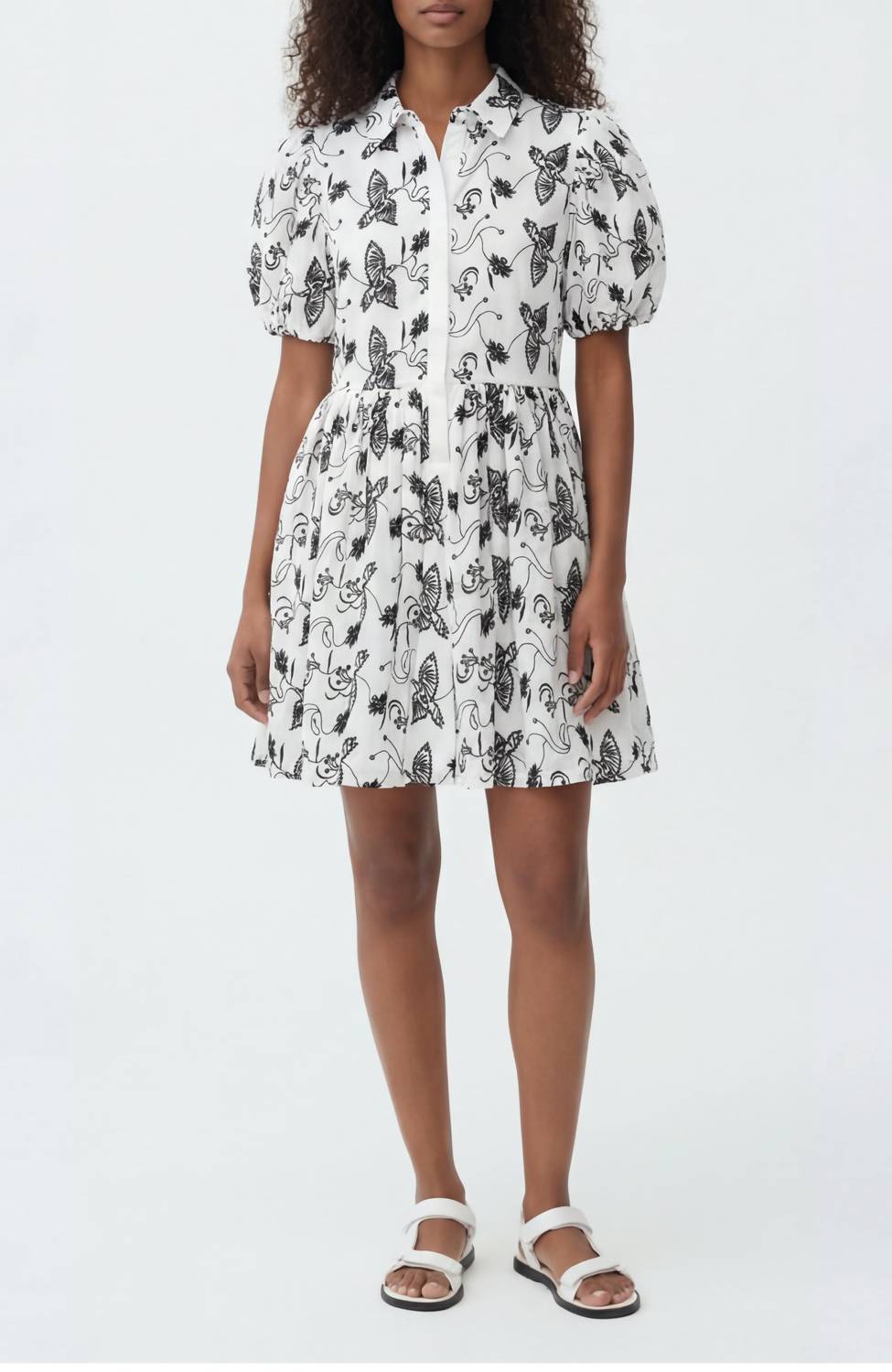 Sundown Mini Shirt Dress In Off-White Bird Eyelet Cotton