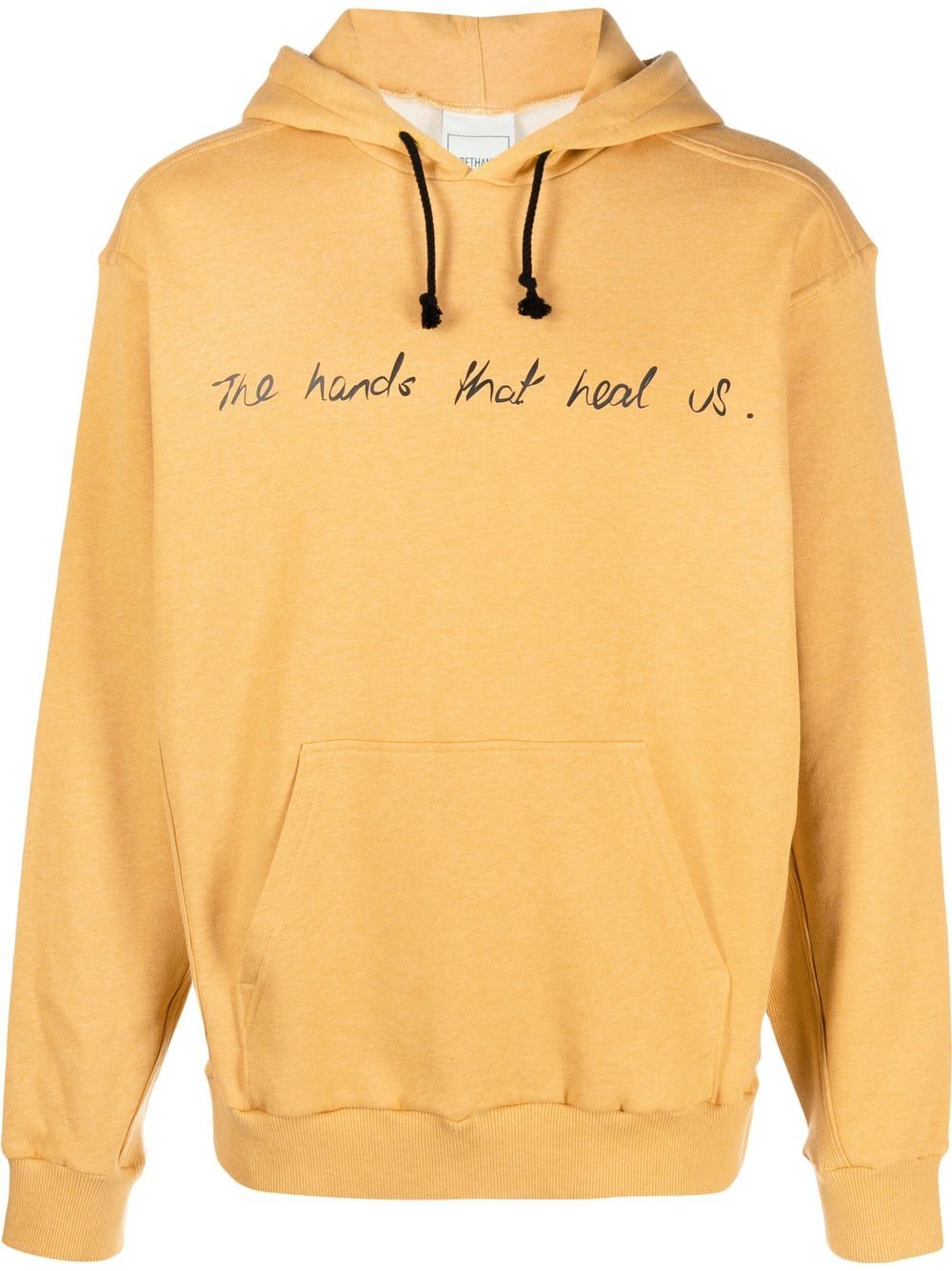 Slogan-print drawstring hoodie - Yellow