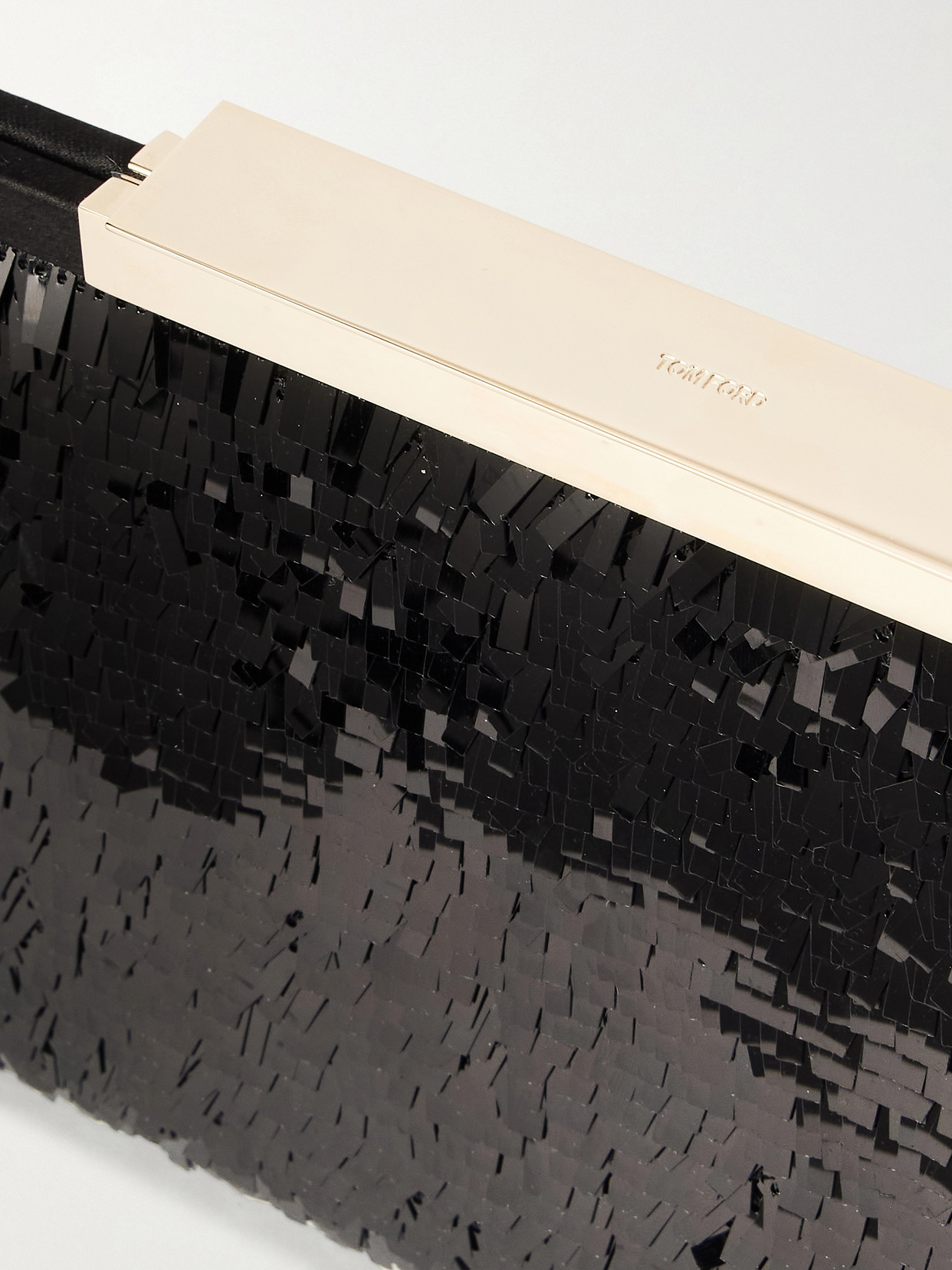 Sequined Satin Clutch - Black