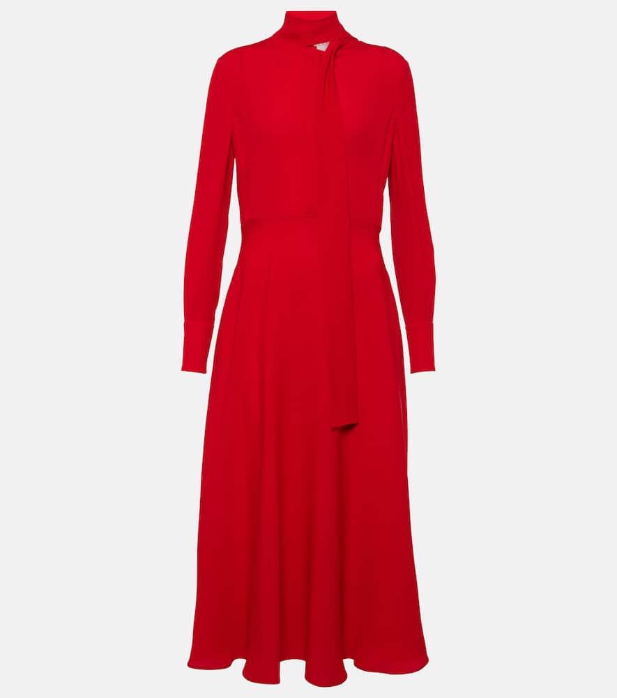 Tie-neck silk midi dress