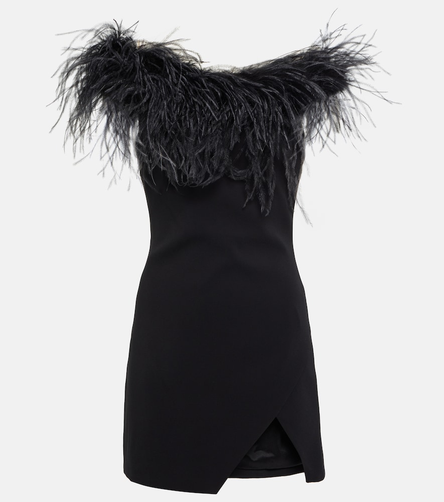 Feather-trimmed off-shoulder minidress