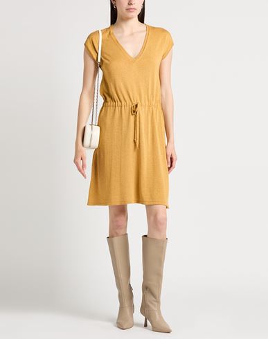 Woman Mini dress Mustard Size L/XL Linen, Viscose, Cotton