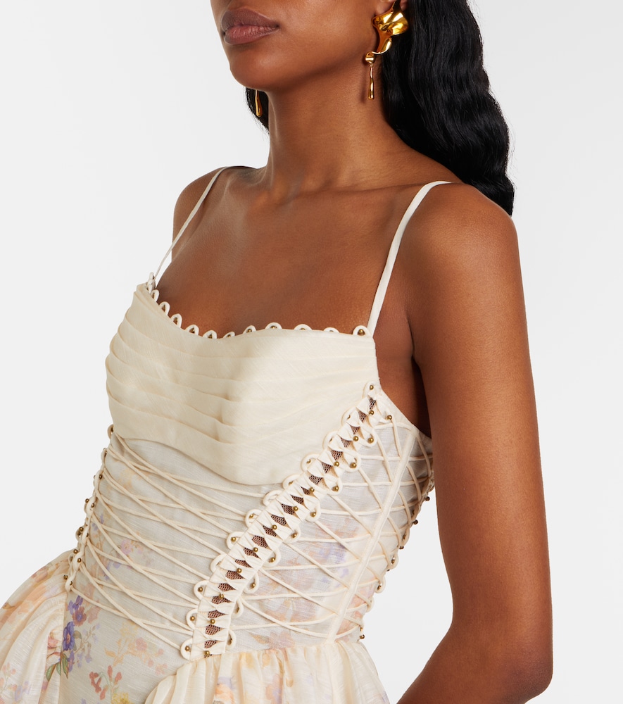 Alchemy floral linen and silk bustier dress