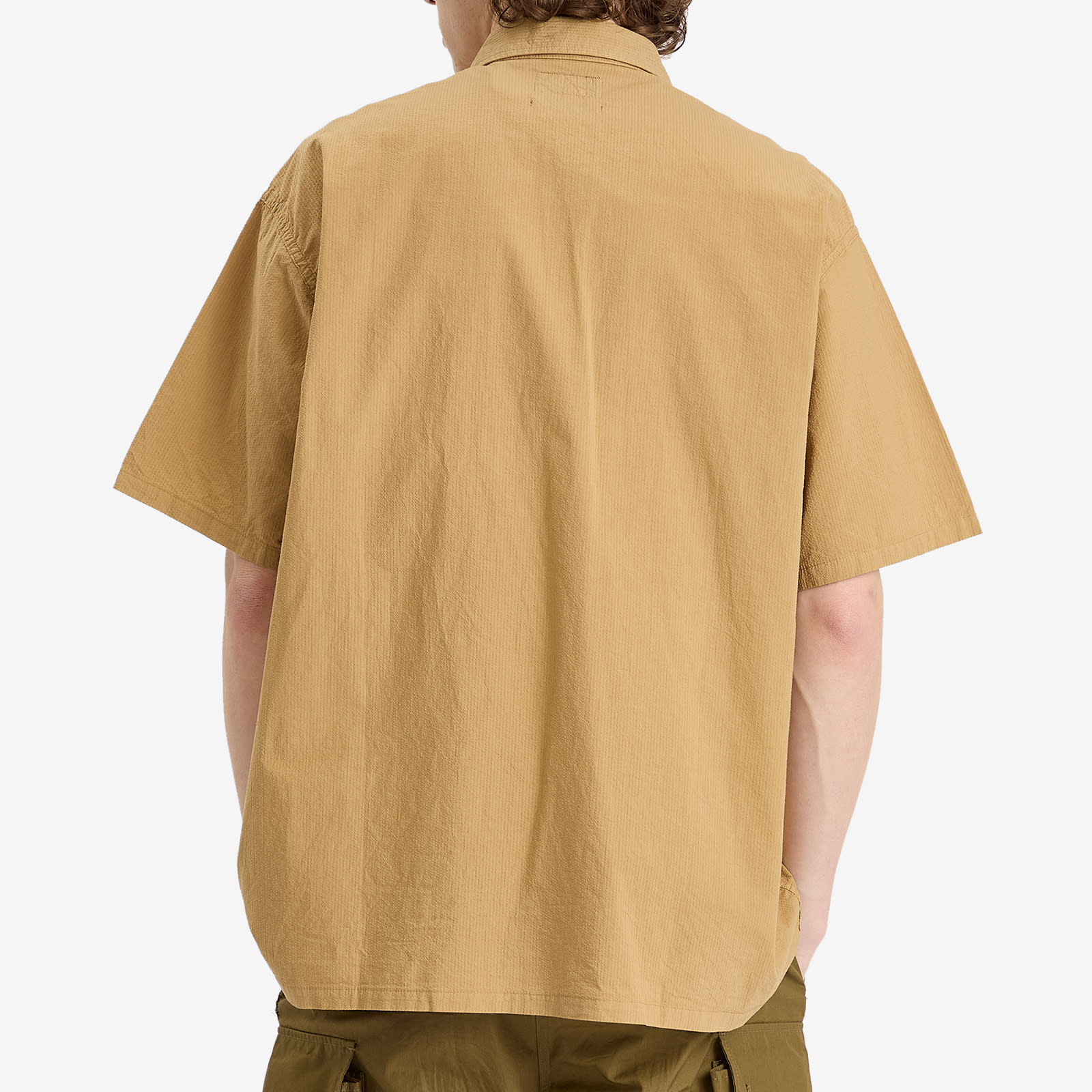 Beams Plus Men's Textured Ripstop Short Sleeve Shirt in Khaki