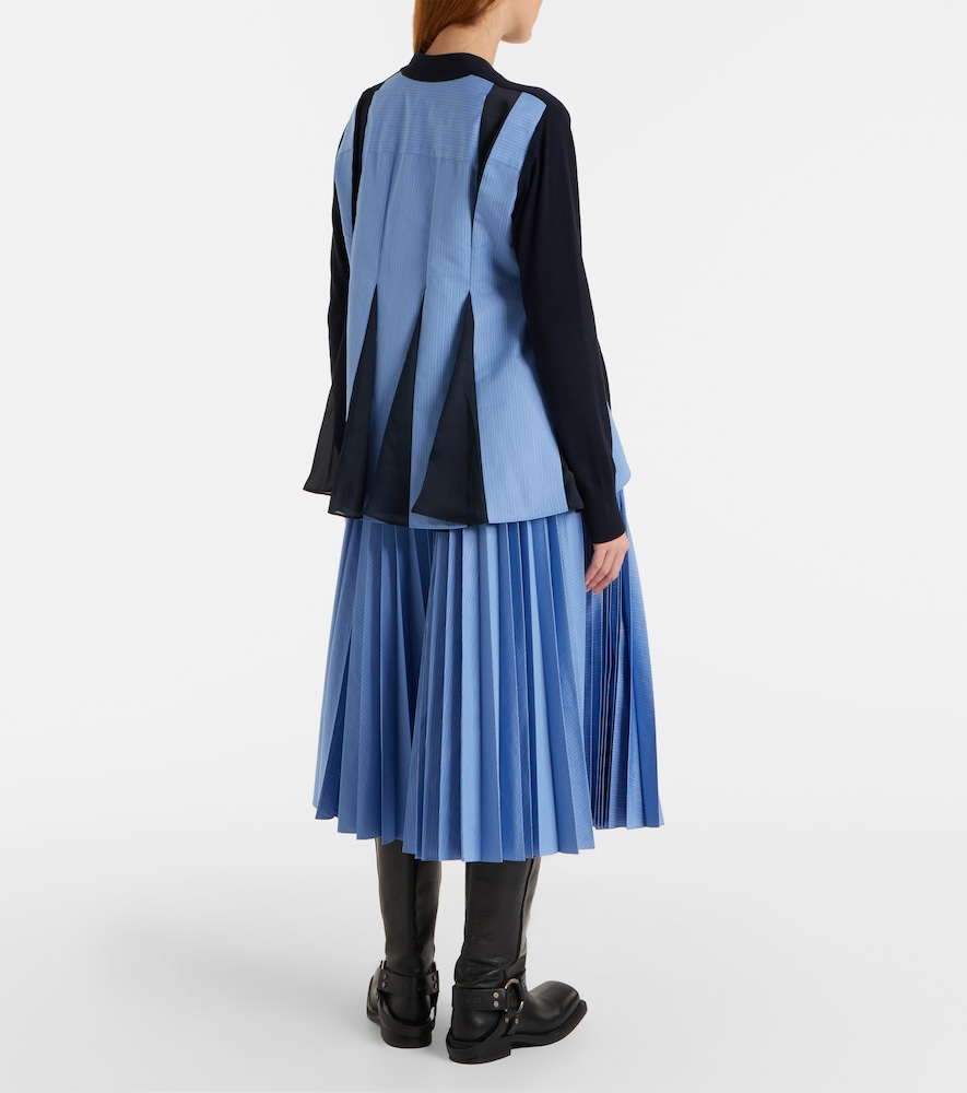 Striped cotton-blend poplin midi skirt