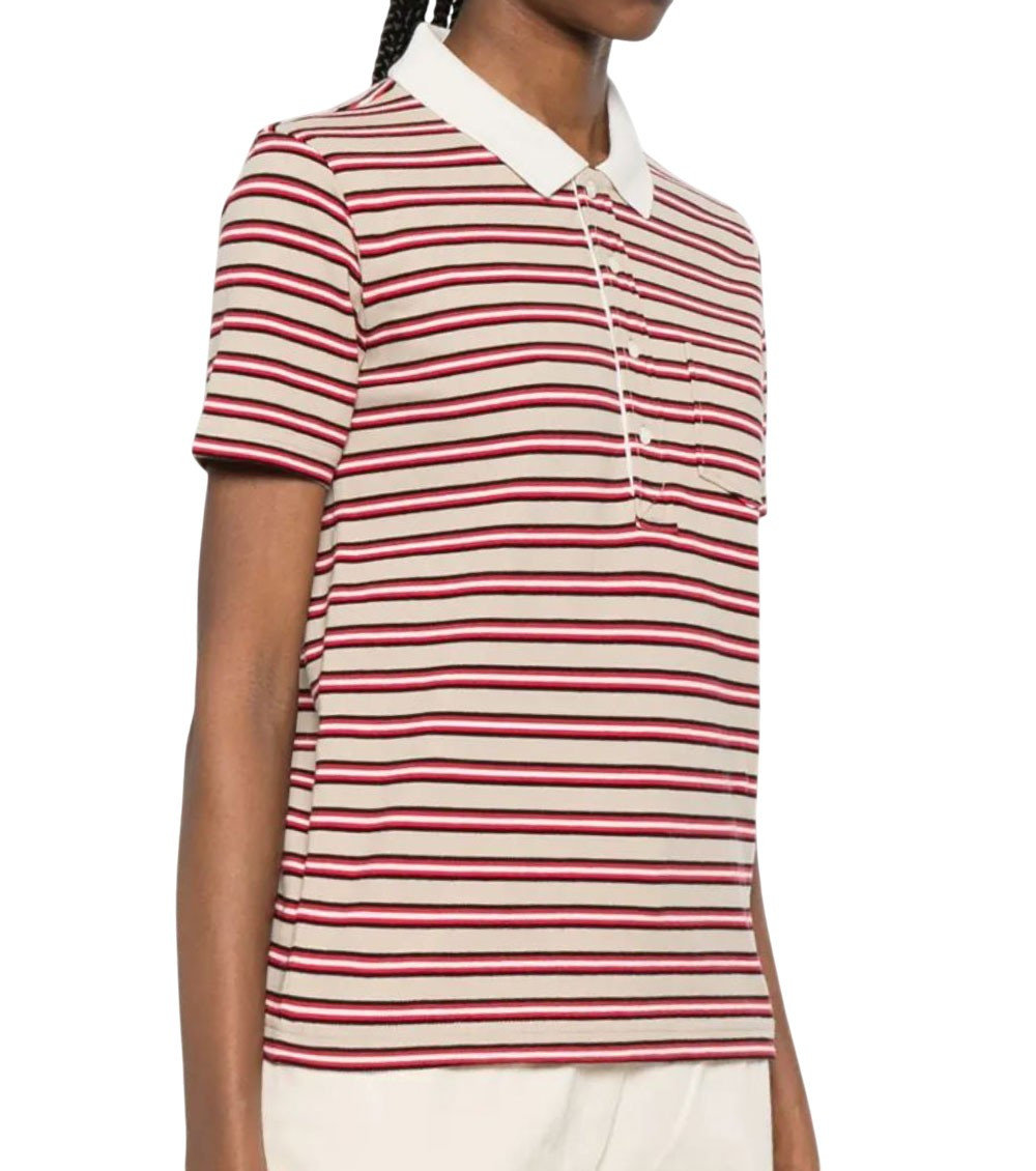 Beige Stripes Shirt Collar Polo