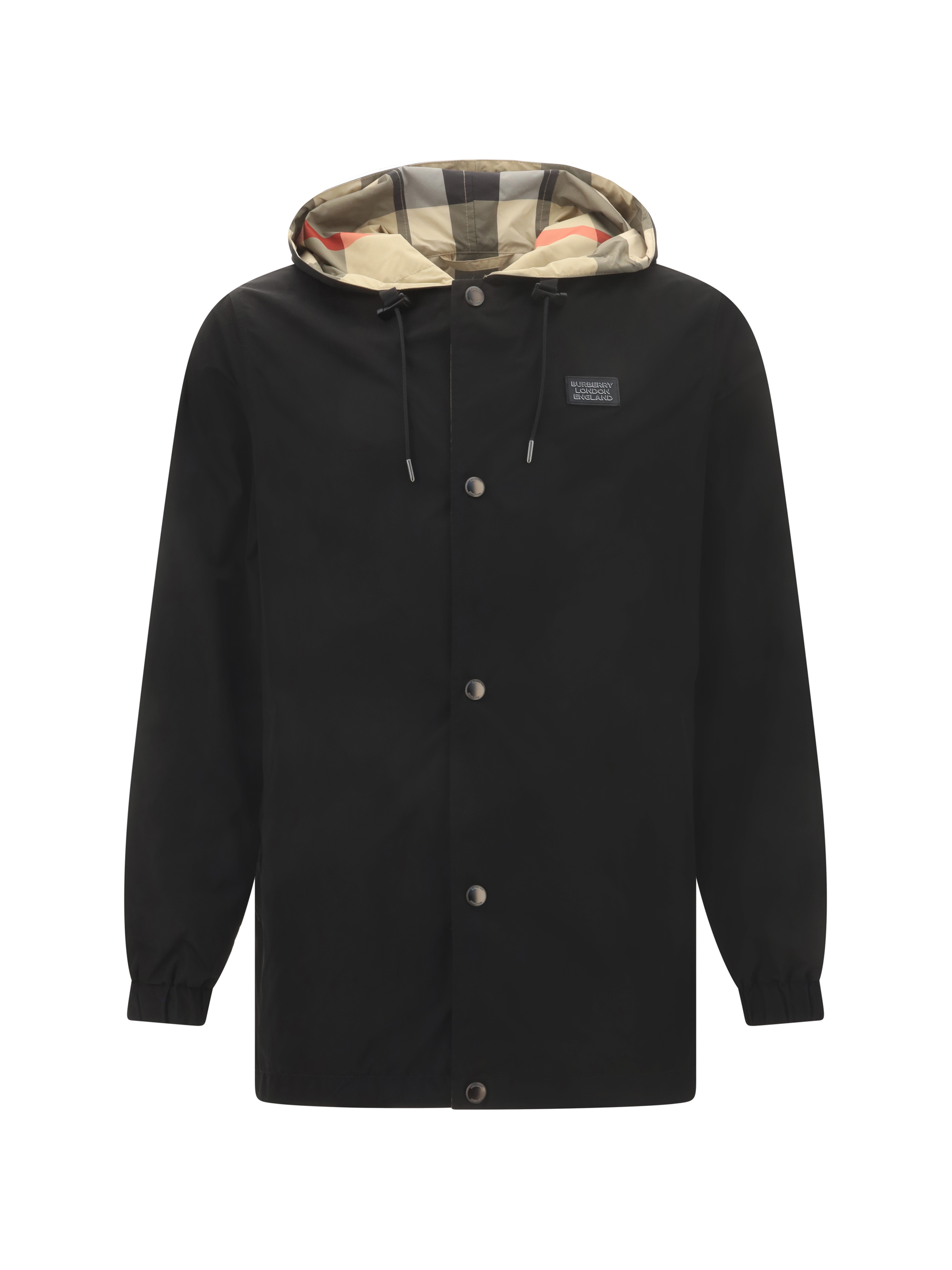 Reversible check hooded jacket