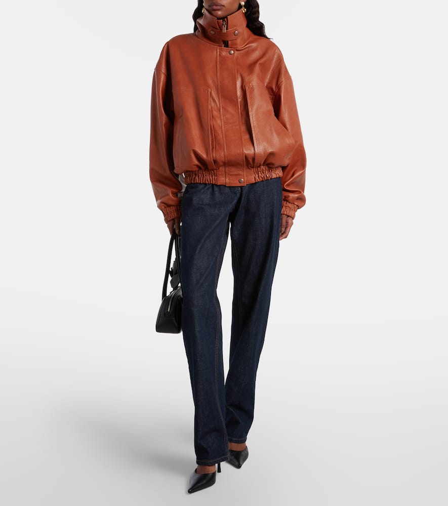 Leather blouson jacket