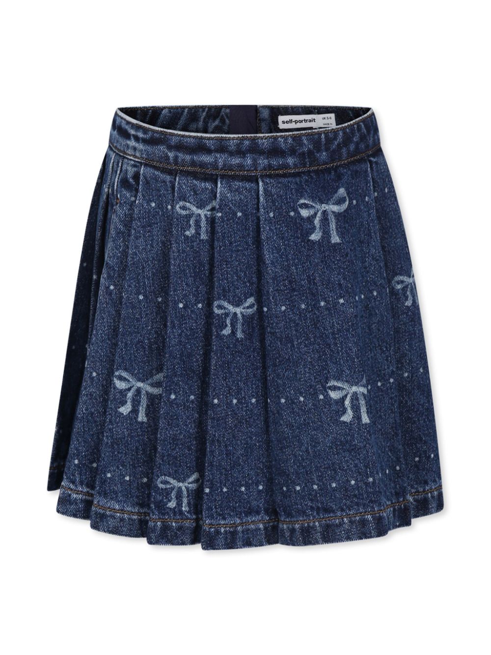 Ribbon-print pleated denim dress - Blue