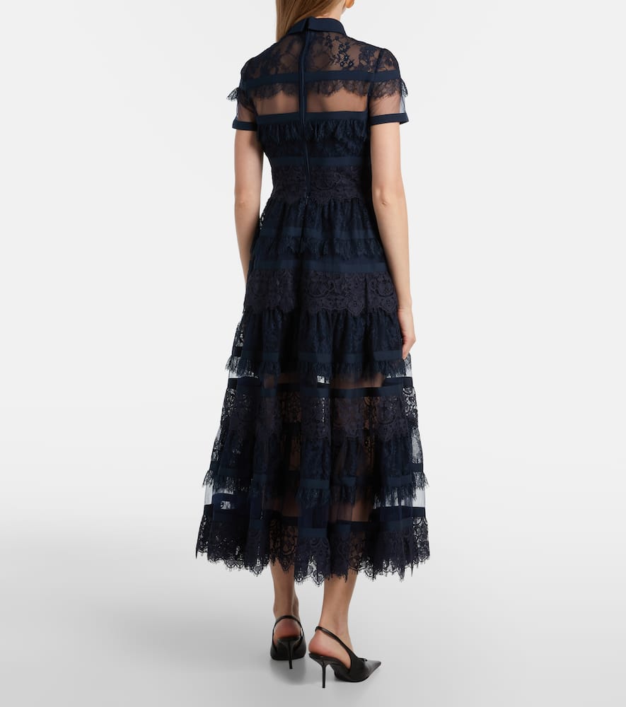 Tie-neck lace midi dress