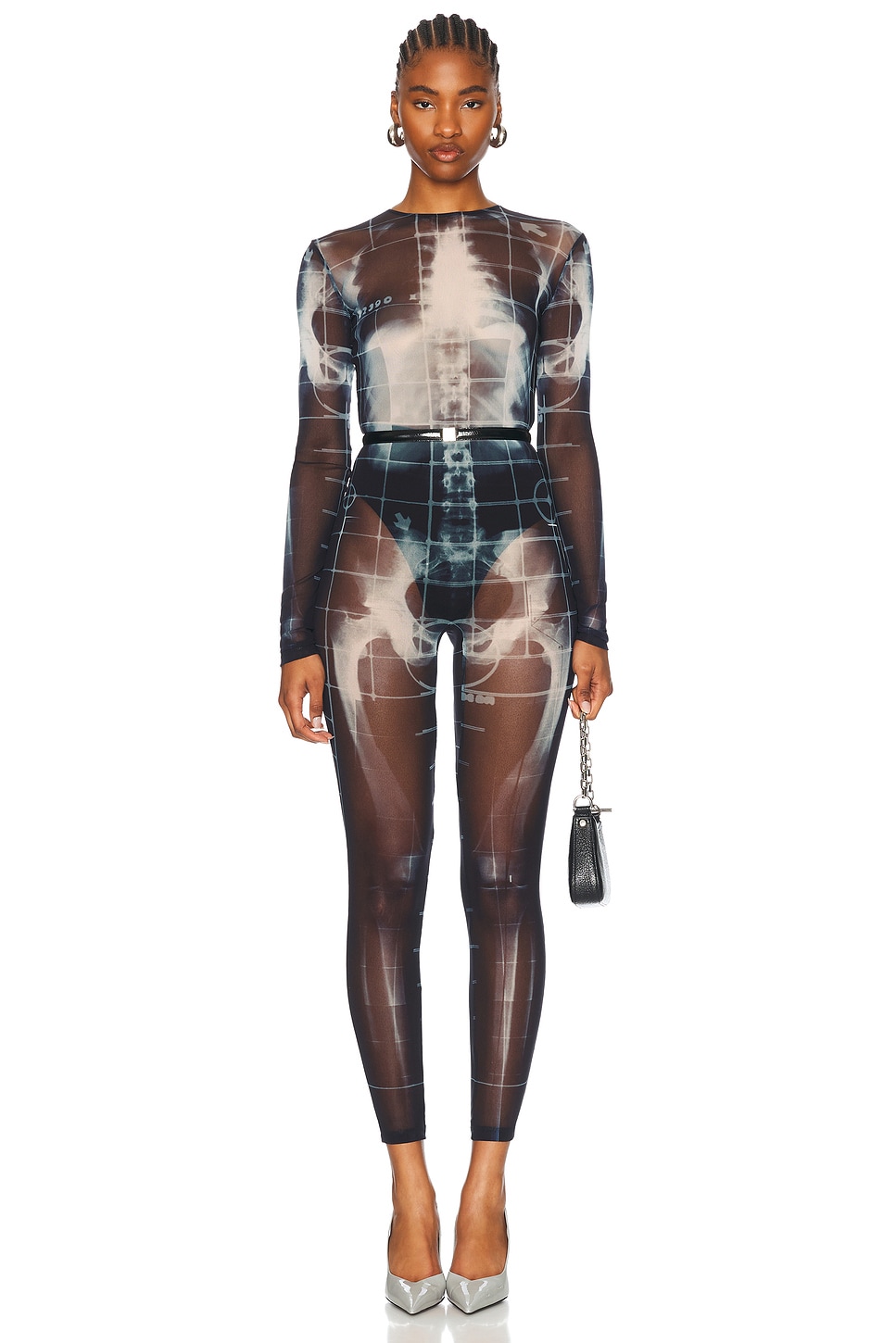 Jean Paul Gaultier Squeletor Catsuit in Black  Navy  & Light Blue - Black.  XXS also in