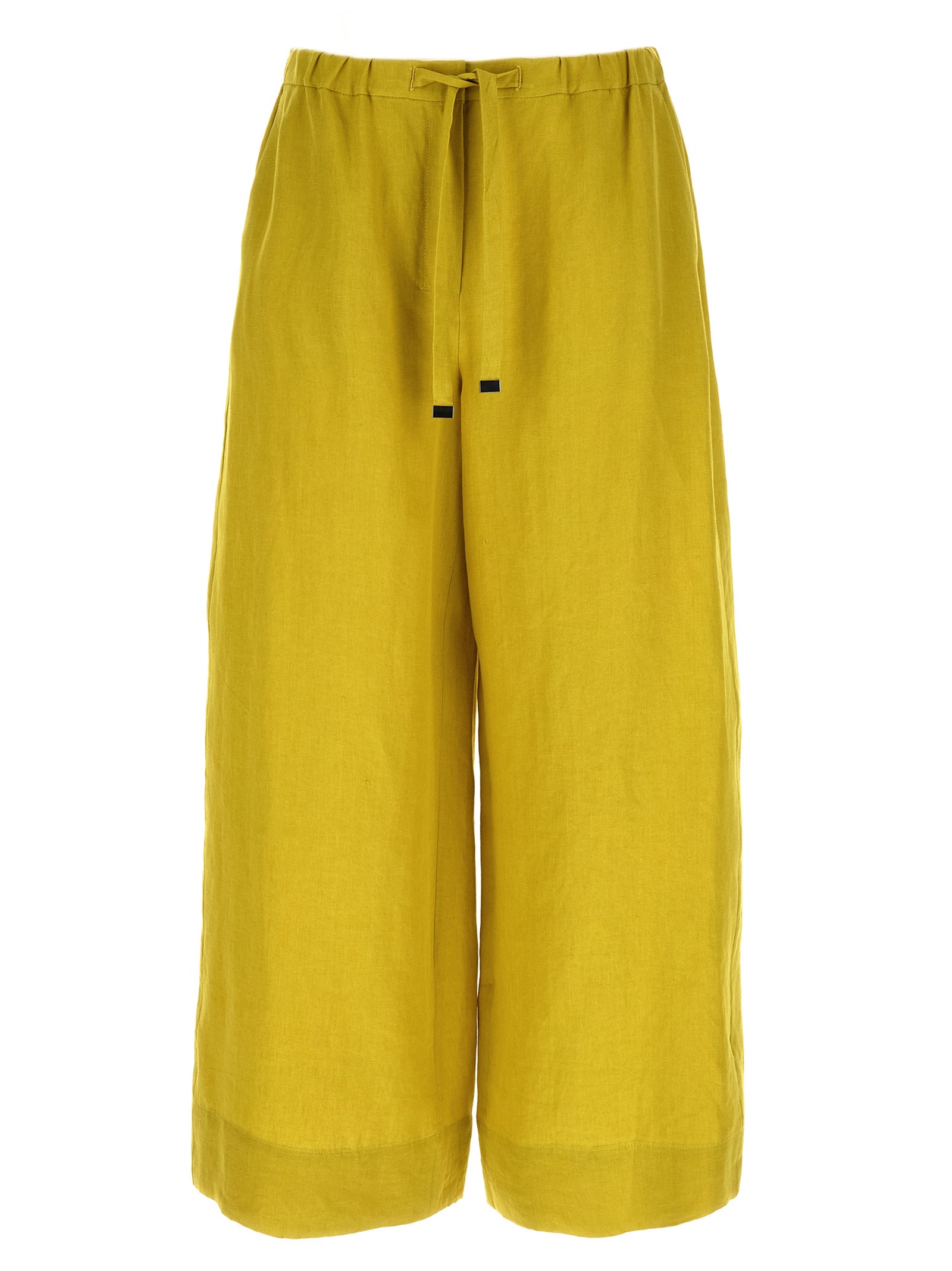 Linen Cropped Wide-Leg Trousers — Yellow